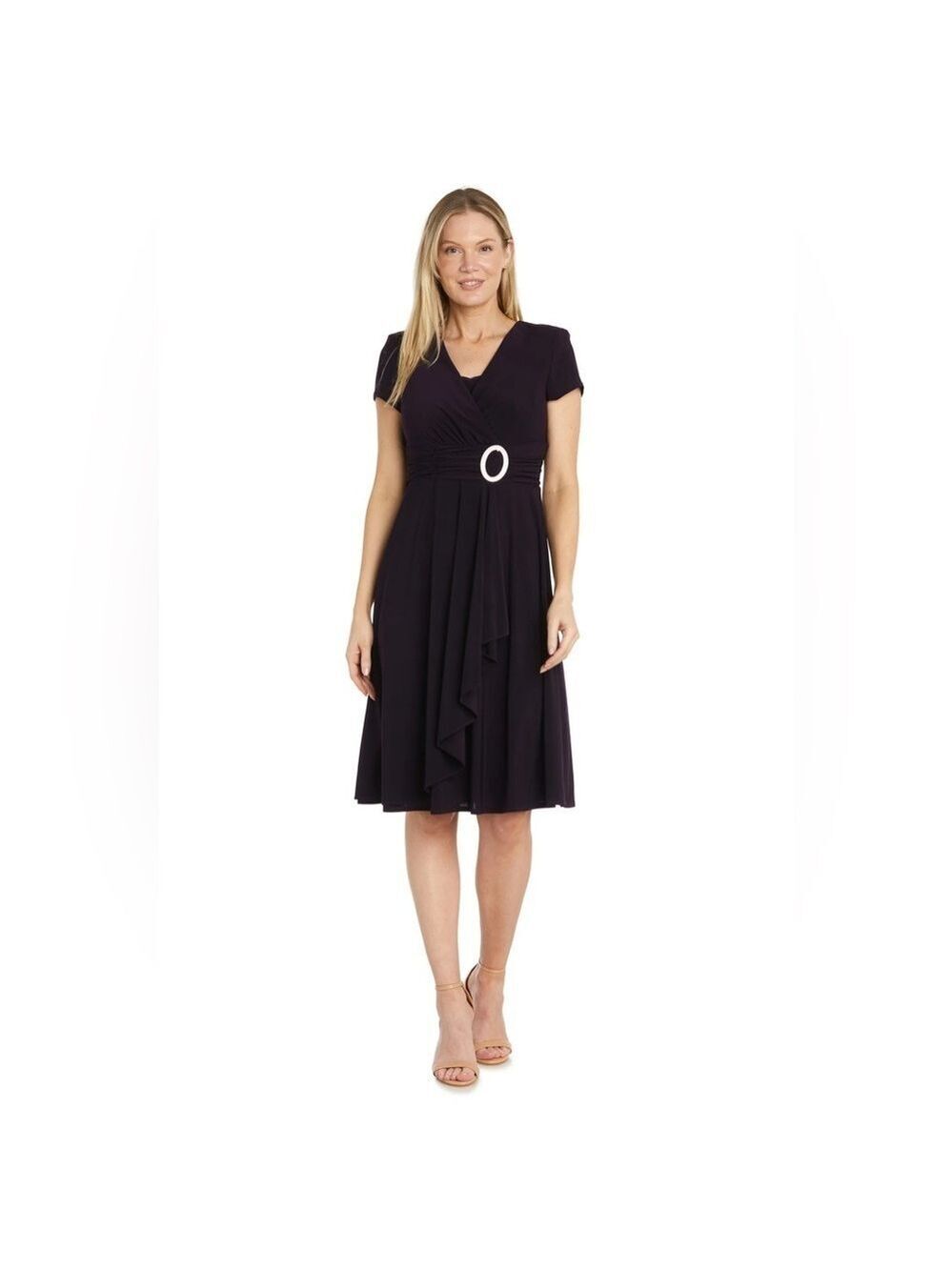 R & M RICHARDS FAUX WRAP BLACK MIDI DRESS SZ 16